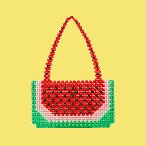 Susan Alexandra Classic Beaded Watermelon Purse with Double Strap Handles